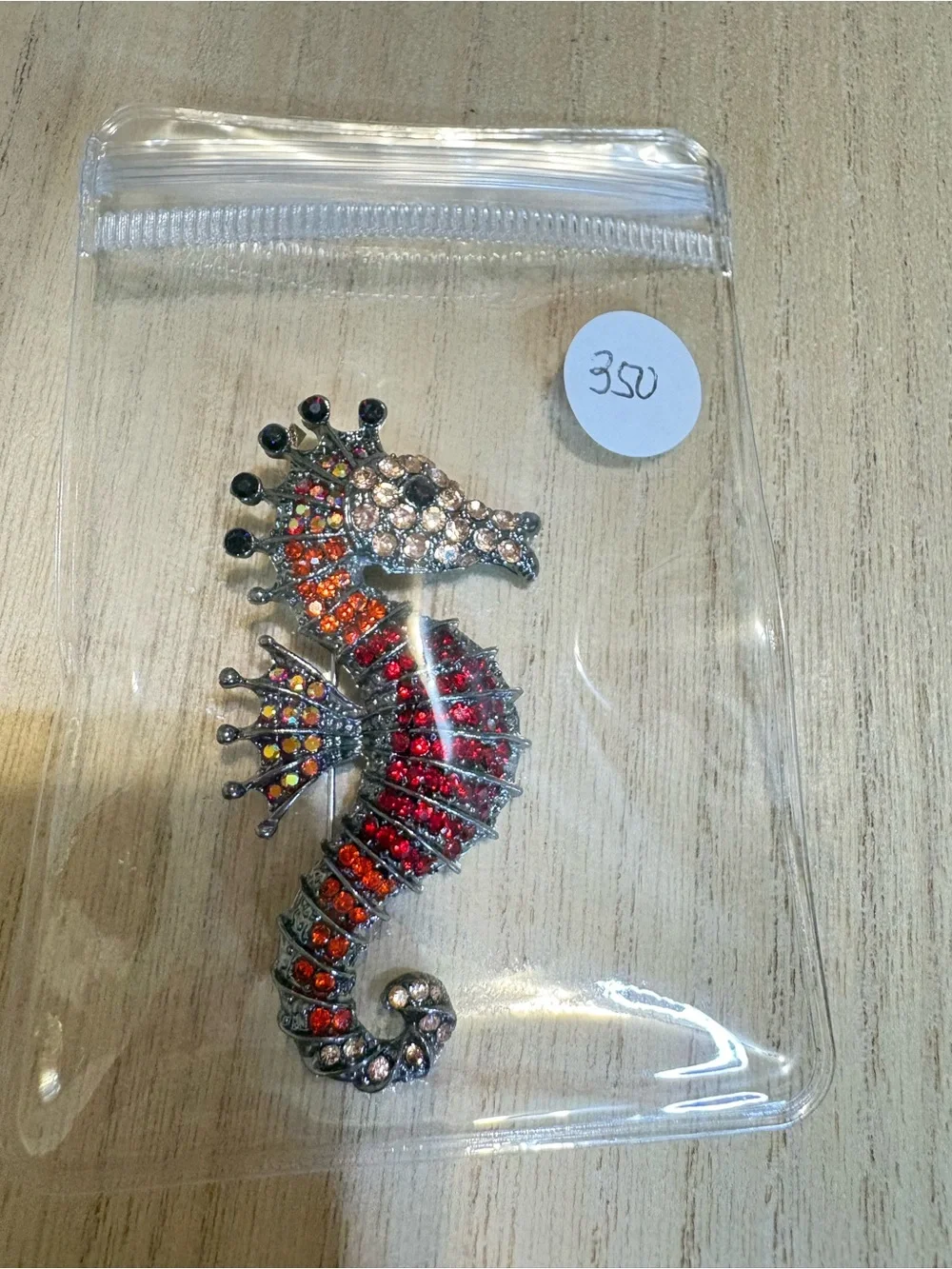 Sequin Crystal Seahorse Wall Accent in Red and Orange